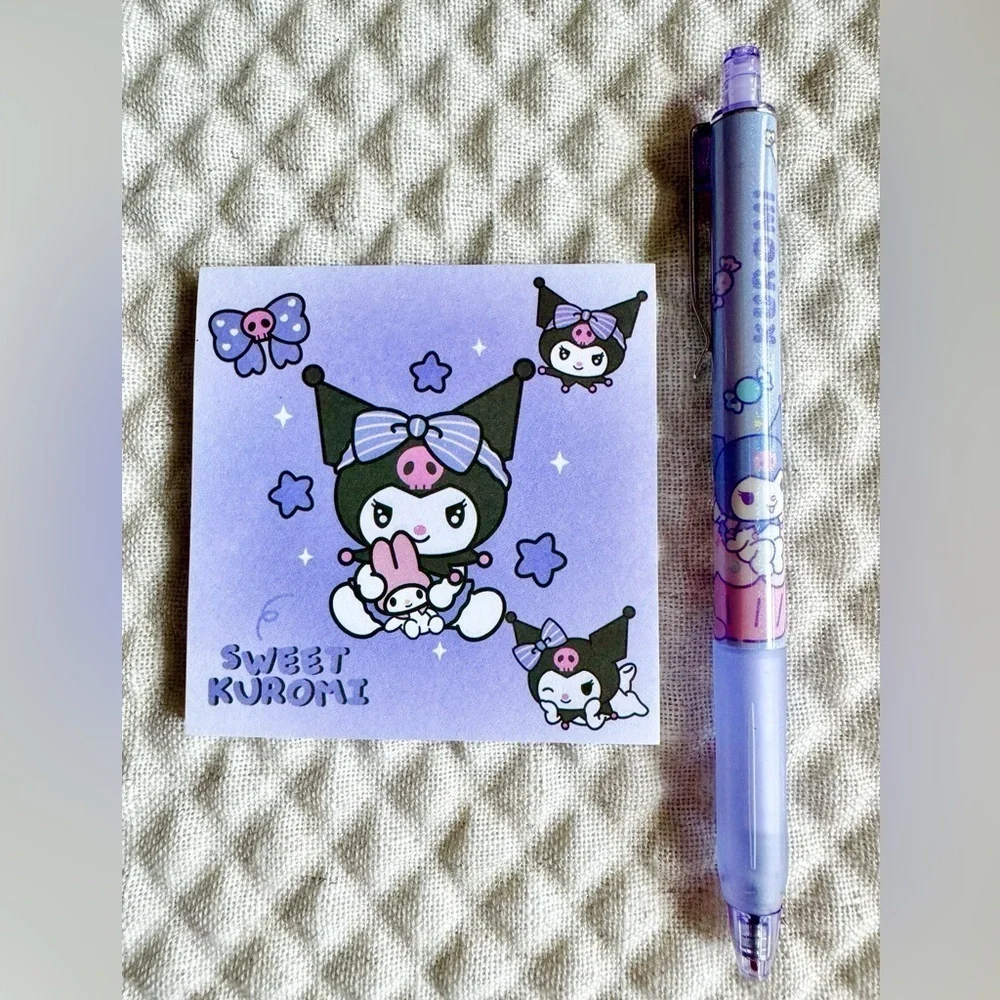 New Sanrio Kuromi Zip Pouch, Pen, Highlighter Markers, Note Pad - Set of 4